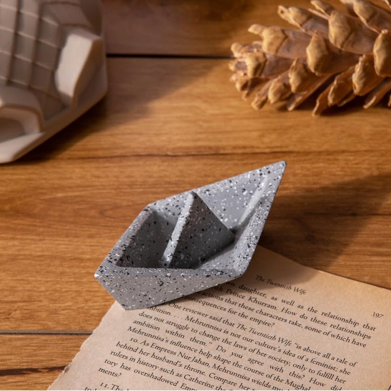 ESQ Living Concrete Stylish Boat Paper Weight for Office Table | Stylish & Fancy Desktop Showpiece | Durable Concrete Material - Speckled Grey - Image 3