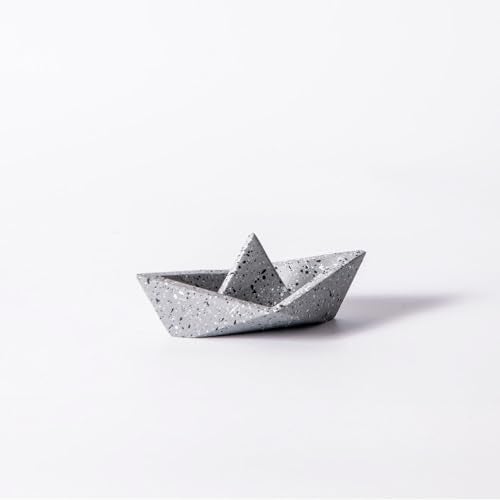 ESQ Living Concrete Stylish Boat Paper Weight for Office Table | Stylish & Fancy Desktop Showpiece | Durable Concrete Material - Speckled Grey - Image 2