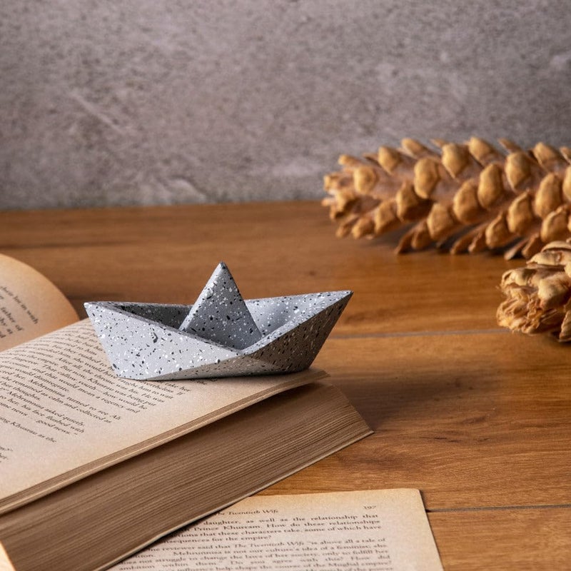 ESQ Living Concrete Stylish Boat Paper Weight for Office Table | Stylish & Fancy Desktop Showpiece | Durable Concrete Material - Speckled Grey - Image 1