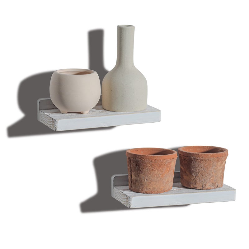 Freezing point Small Floating Shelves for Wall Set of 2 Natural Wood 8Inch Mini Wall Shelf Decor Plant Display Collectibles Mounted Kitchen Bathroom Bedroom Corner Decorative Storage Tiny Stand White - Image 1
