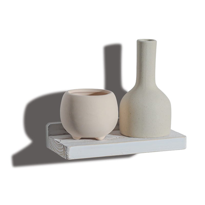 Freezing point Small Floating Shelves for Wall Set of 2 Natural Wood 8Inch Mini Wall Shelf Decor Plant Display Collectibles Mounted Kitchen Bathroom Bedroom Corner Decorative Storage Tiny Stand White - Image 2