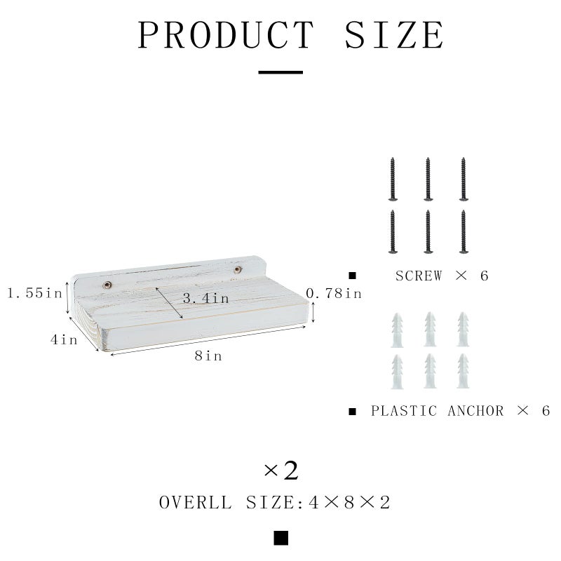 Freezing point Small Floating Shelves for Wall Set of 2 Natural Wood 8Inch Mini Wall Shelf Decor Plant Display Collectibles Mounted Kitchen Bathroom Bedroom Corner Decorative Storage Tiny Stand White - Image 5