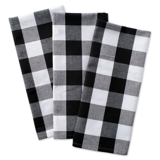 BUFFALO CHECK KITCHEN COLLECTION CLASSIC FARMHOUSE DISHTOWEL SET 20X30 BLACK WHITE 3 PIECE