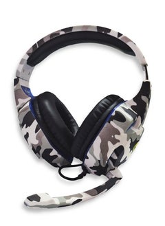 Generic Multi-Platform Gaming Headset, LED with microphone and Volume controller , USB and 3.5 Input Cable , leather earmuffe compatible with all devices, comfortable fit, stereo sound, Excellent audio quality - for pc, lap top, play station , (T-176/Camouflage White)  - Image 1