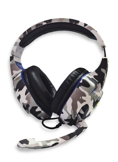 Multi-Platform Gaming Headset, LED with microphone and Volume controller , USB and 3.5 Input Cable , leather earmuffe compatible with all devices, comfortable fit, stereo sound, Excellent audio quality - for pc, lap top, play station , (T-176/Camouflage White)