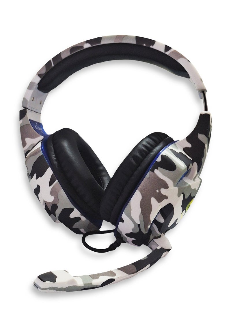 Generic - Multi-Platform Gaming Headset, LED with microphone and Volume controller , USB and 3.5 Input Cable , leather earmuffe compatible with all devices, comfortable fit, stereo sound, Excellent audio quality - for pc, lap top, play station , (T-176/Camouflage White) - Image 1