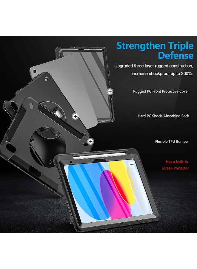 Case for iPad A16 11th Generation (2025) / iPad 10th Gen (2022) 11/10.9 Inch – Military Grade 3-Layer Shockproof Full Body Protective Cover with Screen Protector, Pencil Holder, 360° Rotating Stand [ Without Shoulder Strap ] - Image 2