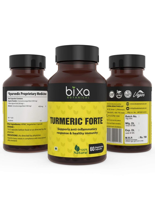 Bixa Botanical TURMERIC FORTE Curcumin Capsules with Organic pepper and Turmeric | Supports Healthy immunity 60 veg capsules (450mg) Pack of 1 - Image 3