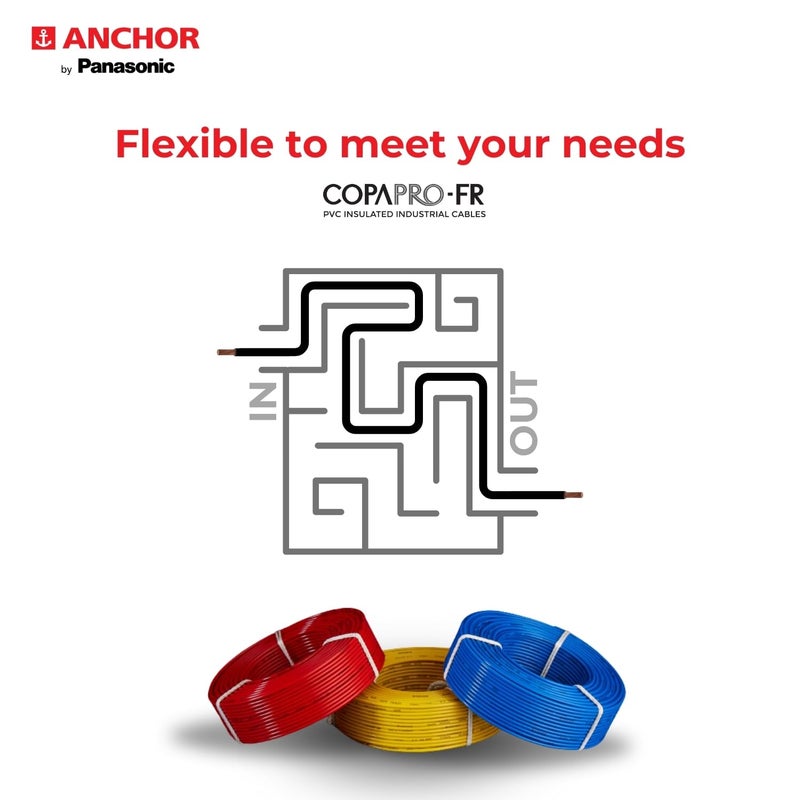 Anchor Anchor by Panasonic 075 mm COPAPro FR Electrical Wire 90 Meter Fire Resistant Single Core PVC insulated Pure Copper Wire Anti Rodent Anti Termite Flexible Wire for Connections YELLOW 96137YW  - Image 2