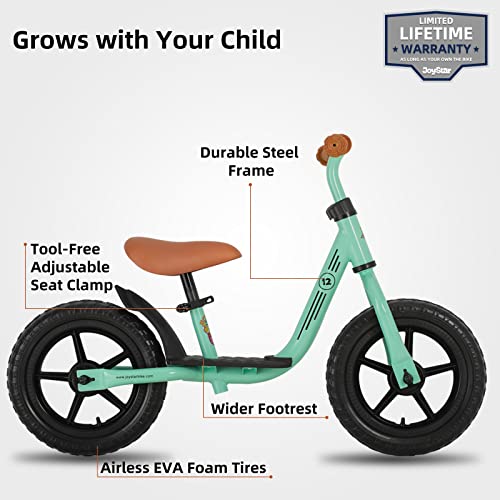 JOYSTAR 10 Inch Toddler Balance Bike 2 Year Old Push Bicycle with Footrest 10 Glider Bikes No Pedal Bicycle Training Bikes Baby Birthday Gifts for 24 Girls Green - Image 5