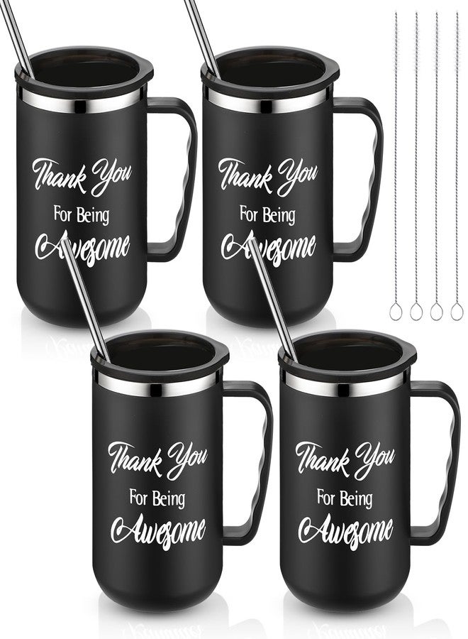 Inbagi 4 Sets Thank You Cups Bulk 17 oz Black Thank You for Being Awesome Tumblers with Lid Handle Inspirational Coffee Mugs Employee Appreciation Gifts for Teachers Volunteer Nurse Students - Image 1