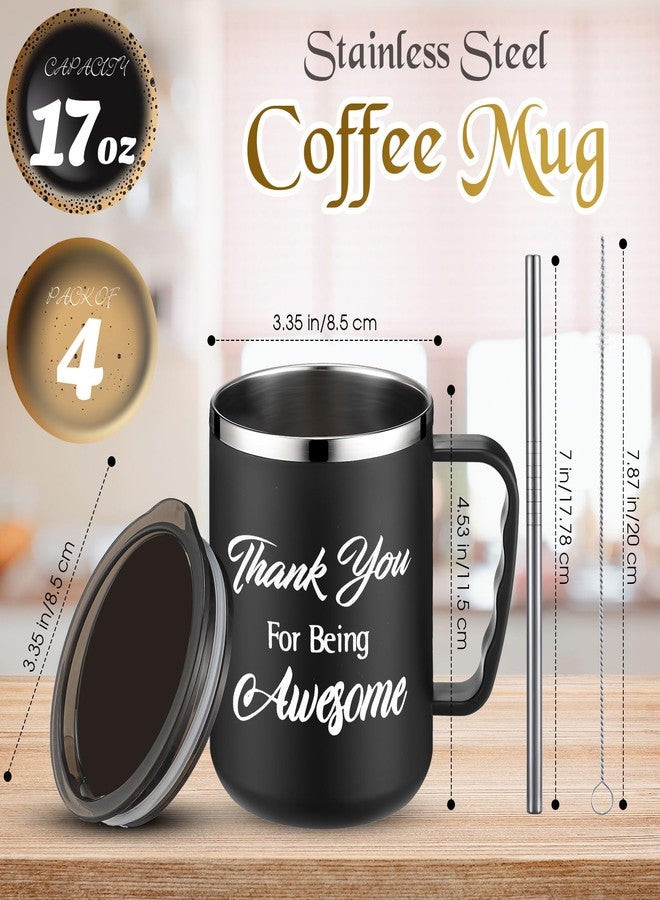 Inbagi 4 Sets Thank You Cups Bulk 17 oz Black Thank You for Being Awesome Tumblers with Lid Handle Inspirational Coffee Mugs Employee Appreciation Gifts for Teachers Volunteer Nurse Students - Image 2