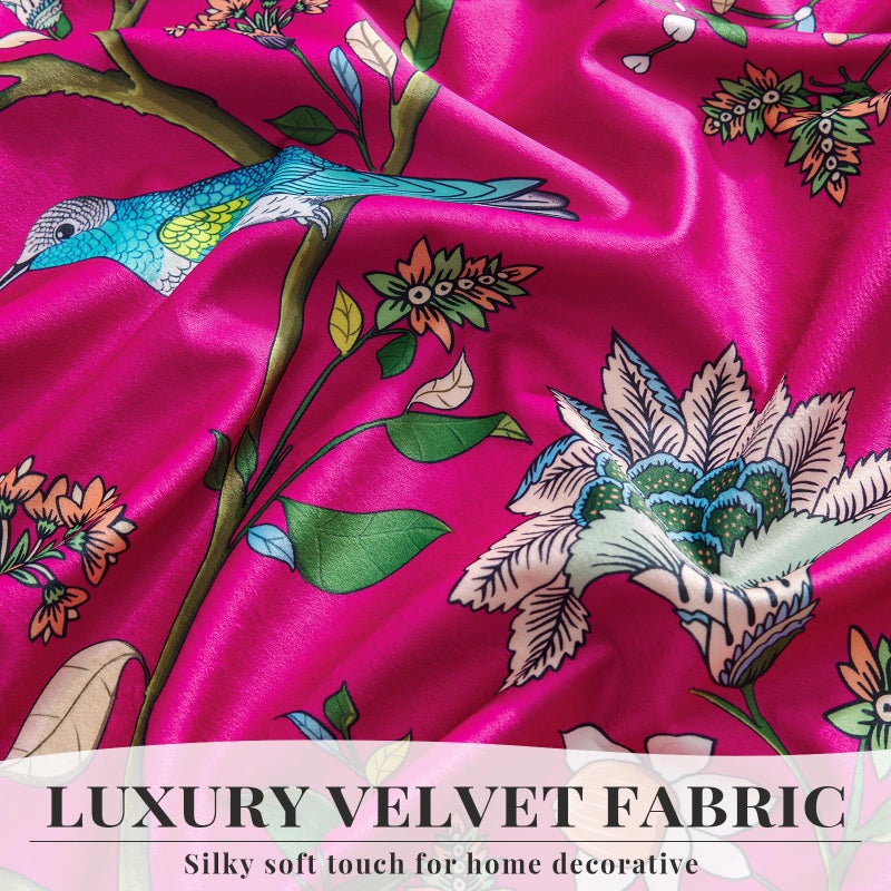 MUSSEL Floral Velvet Curtains 84 inches: Printed Victorian Farmhouse Room Darkening Curtain Drapes for Living Room Bedroom Home Theaters-Vintage Window Curtain With Hummingbirds Pattern,2 Panels,Hot Pink - Image 4