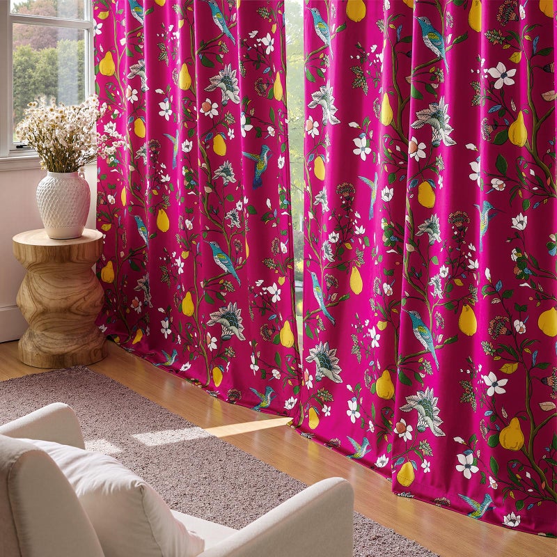 MUSSEL Floral Velvet Curtains 84 inches: Printed Victorian Farmhouse Room Darkening Curtain Drapes for Living Room Bedroom Home Theaters-Vintage Window Curtain With Hummingbirds Pattern,2 Panels,Hot Pink - Image 5
