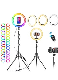 ELTRAZONE Ring Light with Tripod Stand & Phone Holder - 10 inch Selfie LED Dimmable Desktop Lamp 40 Colors RGB Tall Circle Light for Camera Makeup Video YouTube TikTok Live Streaming (BLACK)  - Image 1