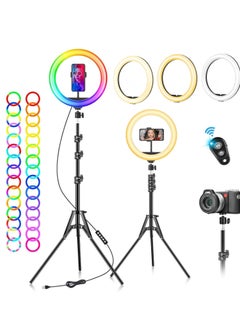 ELTRAZONE Ring Light with Tripod Stand & Phone Holder - 10 inch Selfie LED Dimmable Desktop Lamp 40 Colors RGB Tall Circle Light for Camera Makeup Video YouTube TikTok Live Streaming (BLACK)  - Image 3