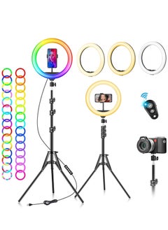 ELTRAZONE Ring Light with Tripod Stand & Phone Holder - 10 inch Selfie LED Dimmable Desktop Lamp 40 Colors RGB Tall Circle Light for Camera Makeup Video YouTube TikTok Live Streaming (BLACK)  - Image 5