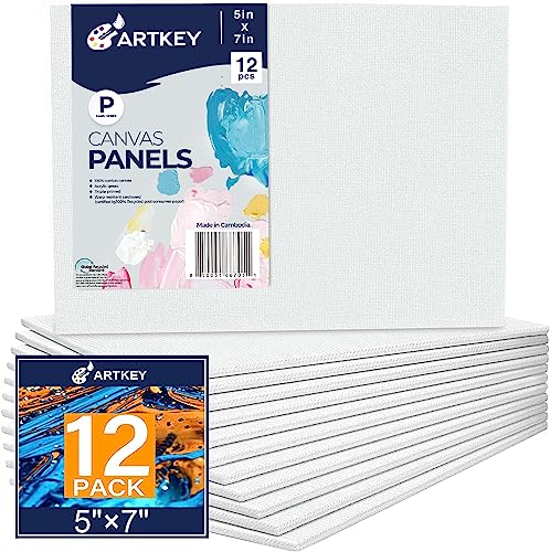 Artkey Canvas Boards 5x7 Inch 12-Pack, 10 oz Primed 100% Cotton White Blank Canvases for Painting, Art Paint Canvas Panels for Acrylic Oil Watercolor Tempera Paints - Image 1