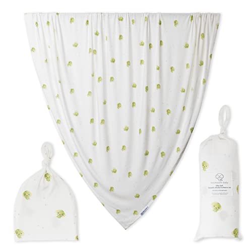 bookworm baby bookworm baby Unisex Swaddle Blanket  Large Premium Knit Viscose Made from Bamboo  Infant Wrap Receiving Blanket  Beanie Set  Baby Shower Newborn Gift Registry  Basil