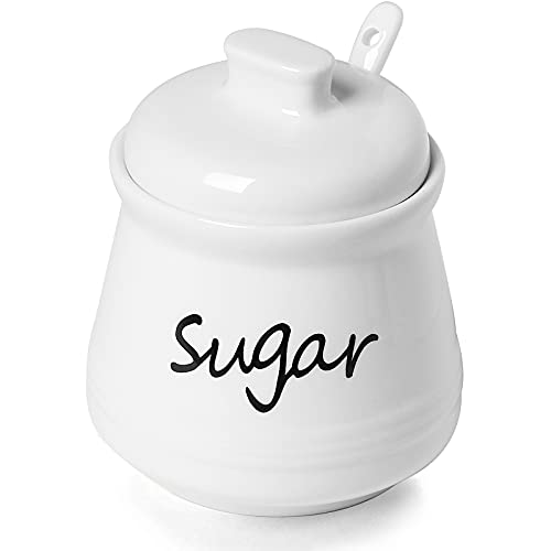 ONTUBE Ceramic Sugar Bowl with Lid and Spoon 12oz White
