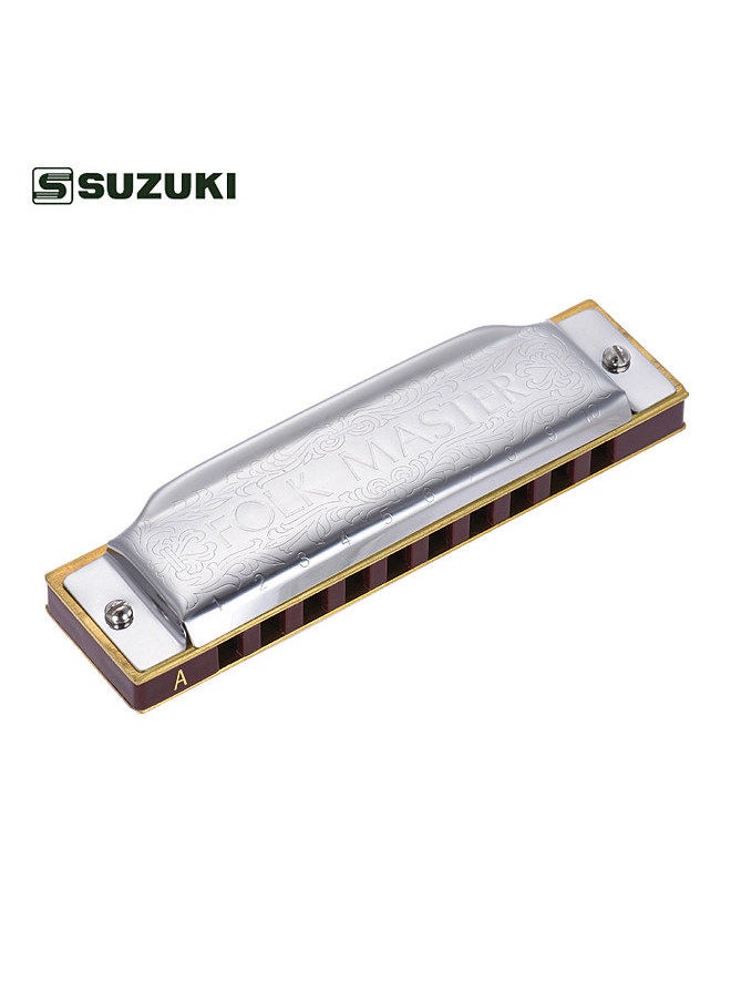 Suzuki - 1072-A Folkmaster Standard 10-Hole Diatonic Harmonica Key of A 20 Tone for Beginner Student - Image 1