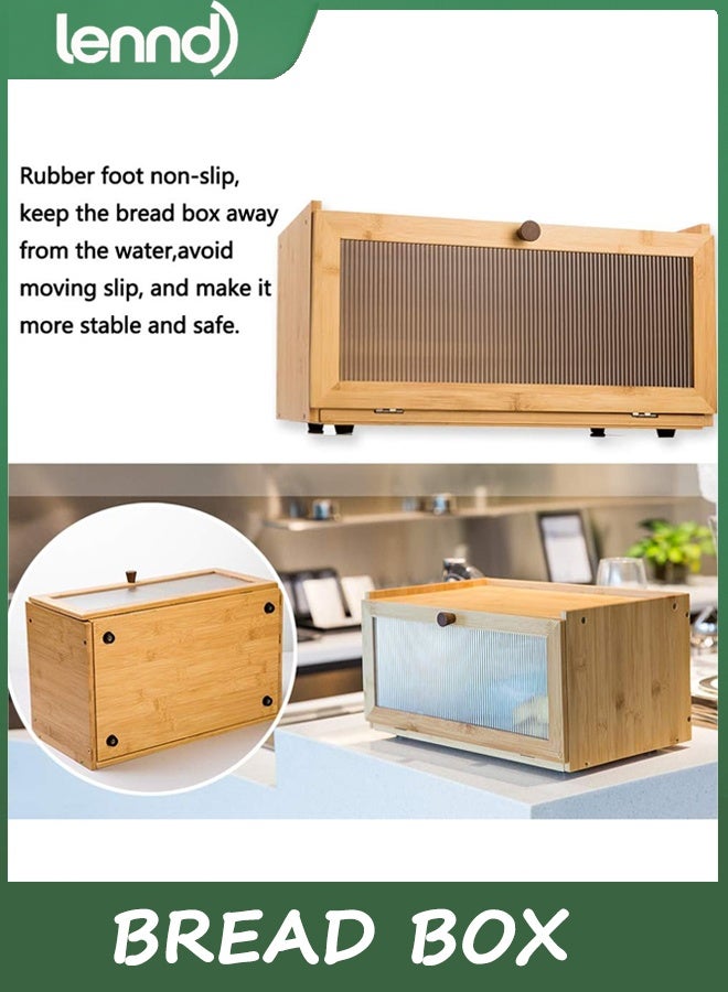 LENND Bamboo Bread Box for Kitchen Counter-Large Capacity Bread Storage Container Farmhouse Bread Box with Window Bread Holder - Image 3