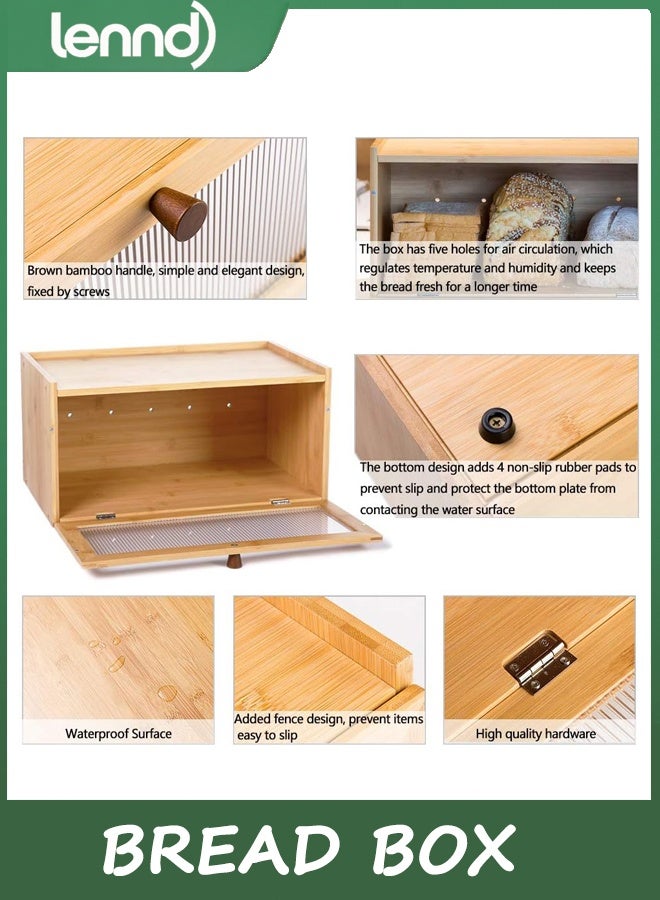 LENND Bamboo Bread Box for Kitchen Counter-Large Capacity Bread Storage Container Farmhouse Bread Box with Window Bread Holder - Image 5