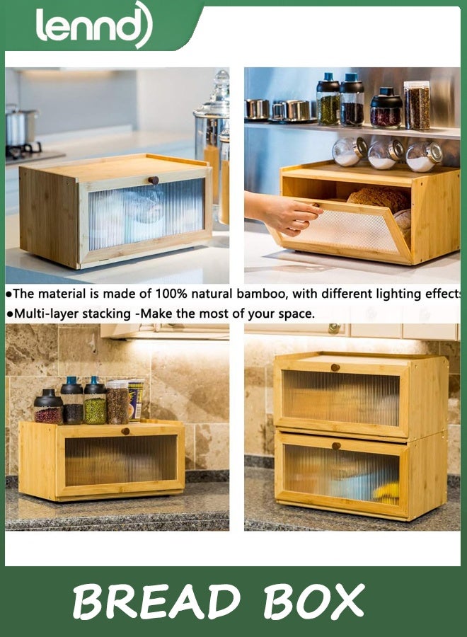 LENND Bamboo Bread Box for Kitchen Counter-Large Capacity Bread Storage Container Farmhouse Bread Box with Window Bread Holder - Image 2