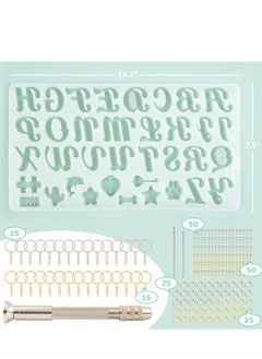 Y&D 182Pcs Silicone Alphabet Resin Molds Kit, Letter Number Epoxy Casting Keychain Making Set with 1 Hand Drill 2 Bits 30 Key Rings 100 Screw Pins  - Image 3
