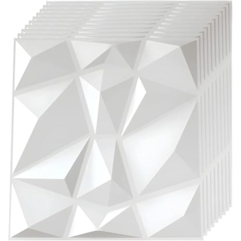10PCS 3D Wall Panels, 30x30cm PVC Waterproof Wall Panel Diamond Textured Modern Decor Wall Tiles Accent Wall Panels for Living Room Bedroom Hotel Office, Coving 9.7 Sq.FtMatt White - Image 1