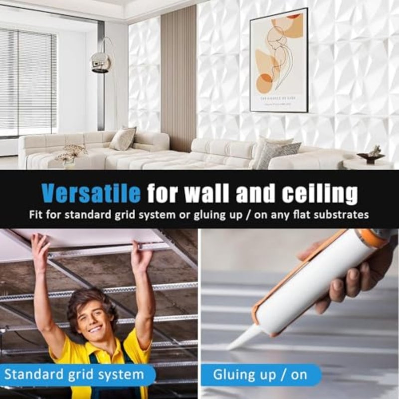10PCS 3D Wall Panels, 30x30cm PVC Waterproof Wall Panel Diamond Textured Modern Decor Wall Tiles Accent Wall Panels for Living Room Bedroom Hotel Office, Coving 9.7 Sq.FtMatt White - Image 5