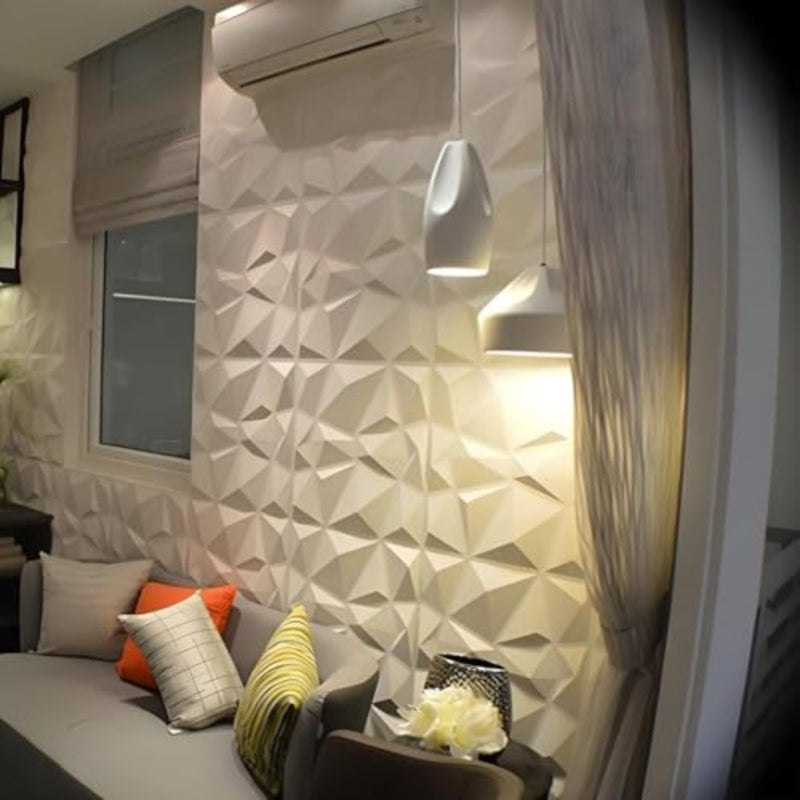 10PCS 3D Wall Panels, 30x30cm PVC Waterproof Wall Panel Diamond Textured Modern Decor Wall Tiles Accent Wall Panels for Living Room Bedroom Hotel Office, Coving 9.7 Sq.FtMatt White - Image 4