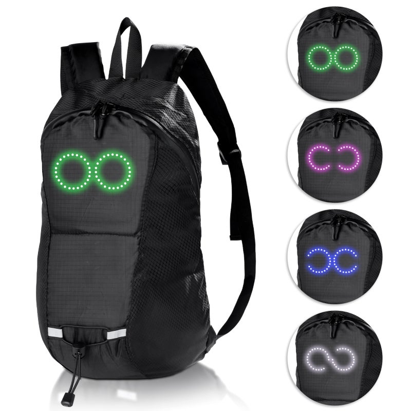 LED Backpack: Black 15L Lightweight Nylon - Sound Activated Colorful LED Display USB Rechargeable Riding Backpack for Outdoor Hiking Bike Activities - Image 3