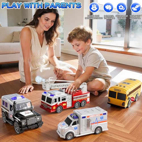 KIZONLY Emergency Vehicle Toys Toy Cars for Toddlers 13 with Police Car Fire Truck Ambulance School Bus Friction Powered Truck with Light and Sound Birthday Gift for Boys and Girls Age 312 - Image 5