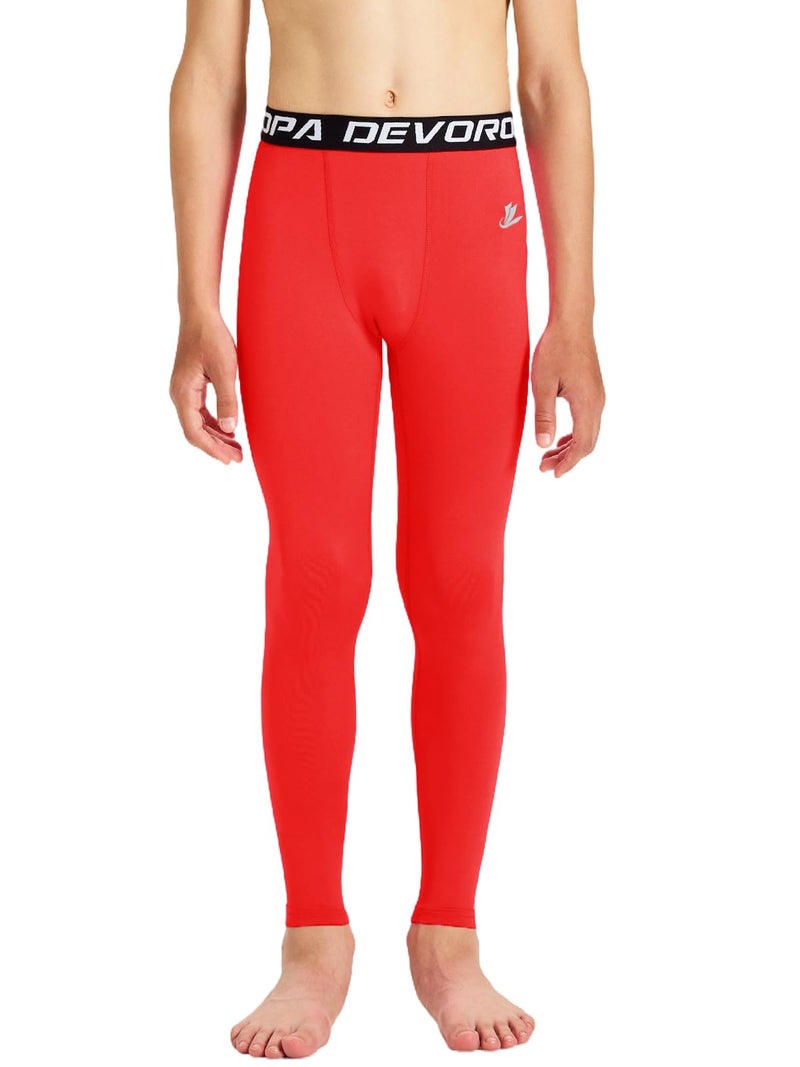 DEVOROPA Boys Leggings Quick Dry Youth Compression Pants Sports Tights Basketball Base Layer Red S - Image 2