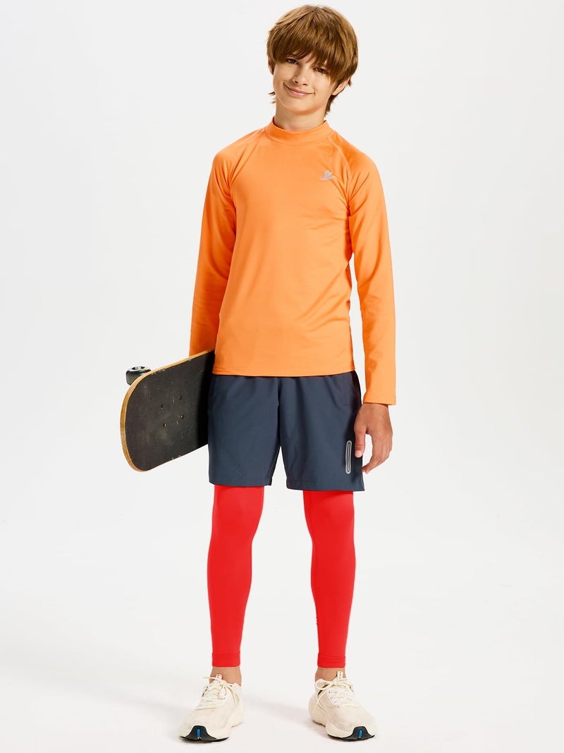 DEVOROPA Boys Leggings Quick Dry Youth Compression Pants Sports Tights Basketball Base Layer Red S - Image 4