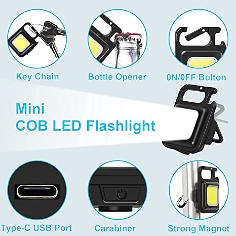 Latest Keychain LED Light 4Hours Battery Life with Bottle Opener Magnetic Base and Folding Bracket Mini COB 500 Lumens Rechargeable Emergency Light Square with 4 Modes Aluminum  - Image 4