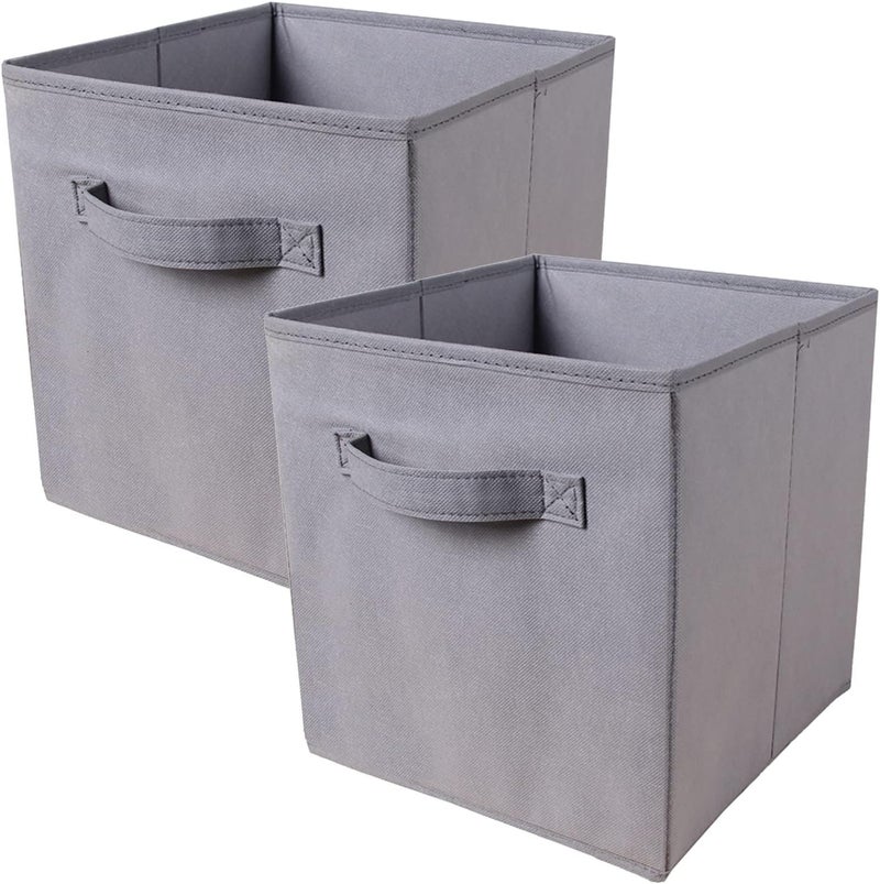 PowerKing Storage Box, 2 Pieces Foldable Storage Cube Storage Box Made of Fabric in Cube Shape – Grey - Image 1