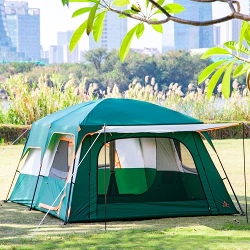 KTT Extra Large Tent 12 Person(A),Family Cabin Tents,2 Rooms,3 Doors and 3 Windows with Mesh,Straight Wall,Waterproof,Double Layer,Big Tent for Outdoor,Picnic,Camping,Family Gathering(Green) - Image 5