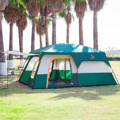 KTT Extra Large Tent 12 Person(A),Family Cabin Tents,2 Rooms,3 Doors and 3 Windows with Mesh,Straight Wall,Waterproof,Double Layer,Big Tent for Outdoor,Picnic,Camping,Family Gathering(Green) - Image 3