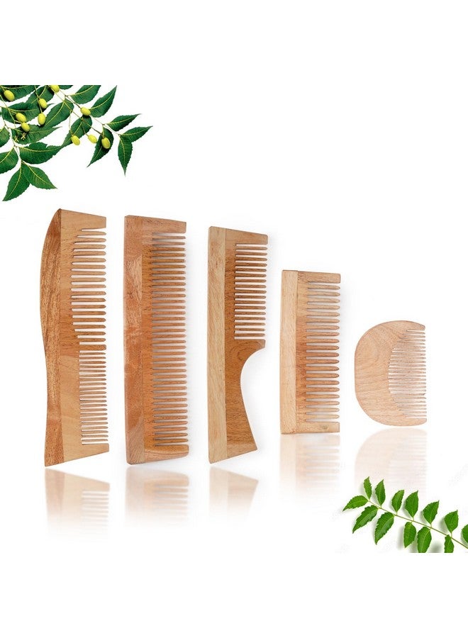 INSIME Neem Wooden Comb set | Hair comb set combo for Women & Men hair styling | Premium Kachi Neem wood Comb Kangi hair comb set for women | women hair growth comb set (Set of 5) - Image 1