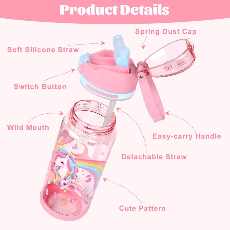 Decalsweet Kids Water Bottle With Straw, 600ml Pink Unicorn Bottle For Girl - Image 4