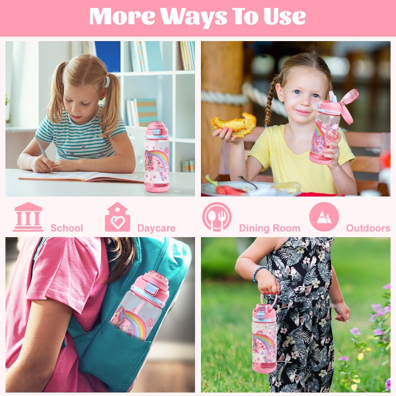 Decalsweet Kids Water Bottle With Straw, 600ml Pink Unicorn Bottle For Girl - Image 5
