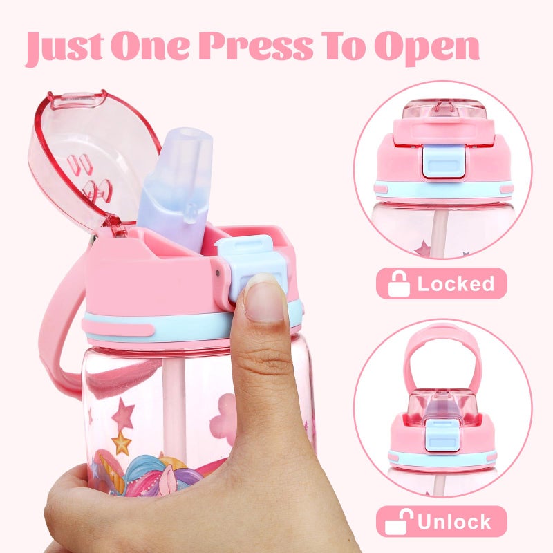 Decalsweet Kids Water Bottle With Straw, 600ml Pink Unicorn Bottle For Girl - Image 2