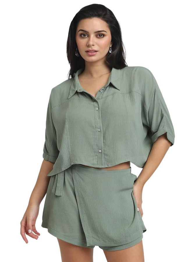 Forever 21 Women's Regular Fit Shirt (FWS24CWOF008501_Green - Image 1