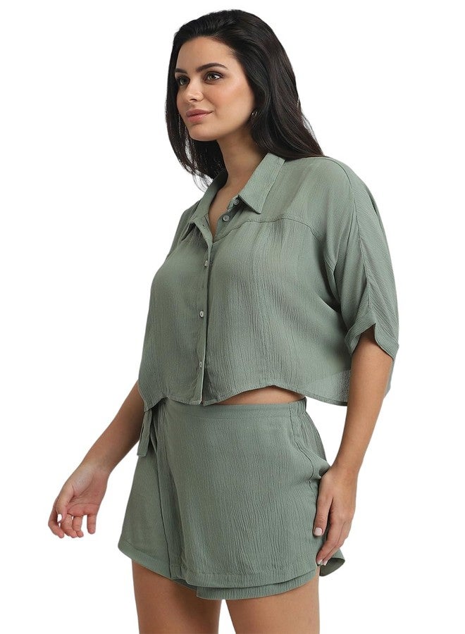 Forever 21 Women's Regular Fit Shirt (FWS24CWOF008501_Green - Image 2