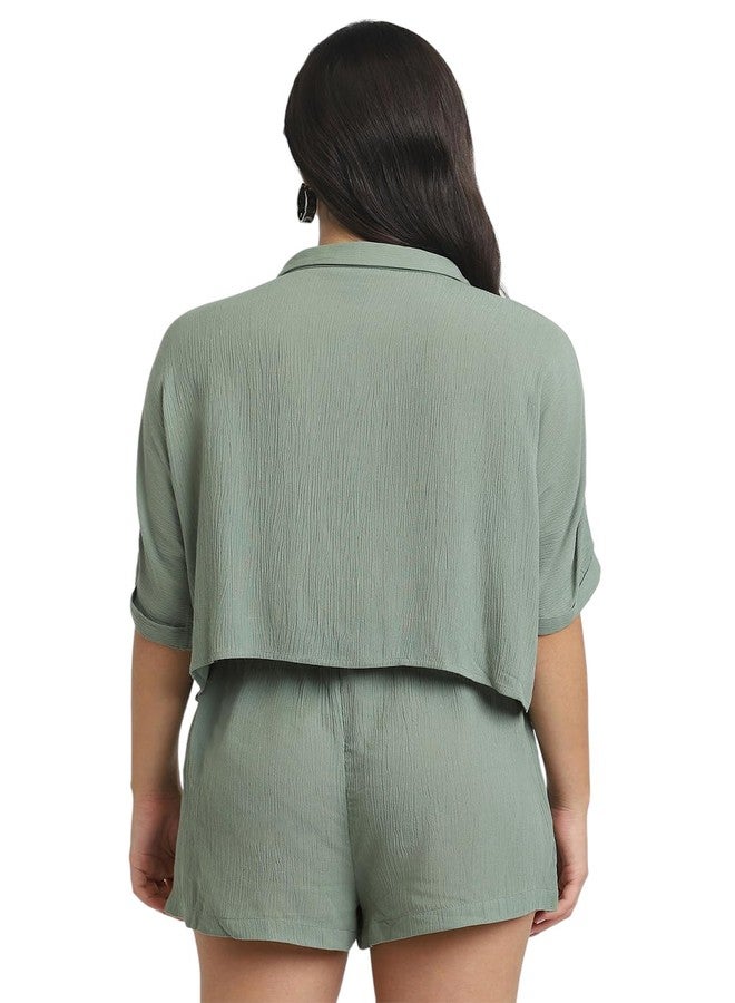Forever 21 Women's Regular Fit Shirt (FWS24CWOF008501_Green - Image 3