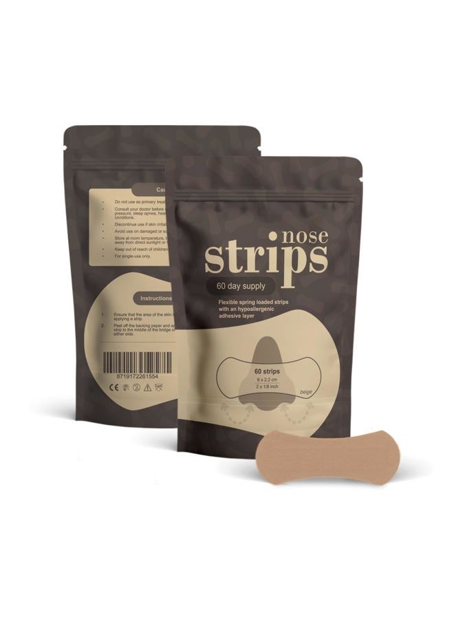 THYSOL Nasal Strips (60 ct) for Breathing - Nose Strips for Sports - Anti Snoring Solution & Nasal Congestion Relief Nose Tape for Sleeping - Universal Fit, Extra Strength for Sensitive Skin - Beige - Image 1