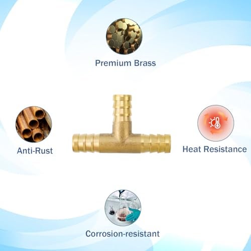 Antrader 3/8" Tee Brass Hose Barb Fitting, 3-Way PEX Pipe Union Fittings, 10-Pack - Image 4
