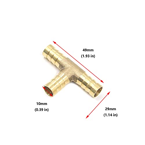 Antrader 3/8" Tee Brass Hose Barb Fitting, 3-Way PEX Pipe Union Fittings, 10-Pack - Image 2